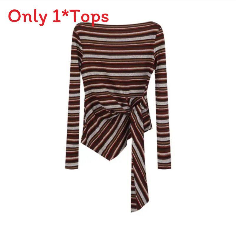 Korean Style Striped T Shirt With Tie Details For Fall Winter Fashion