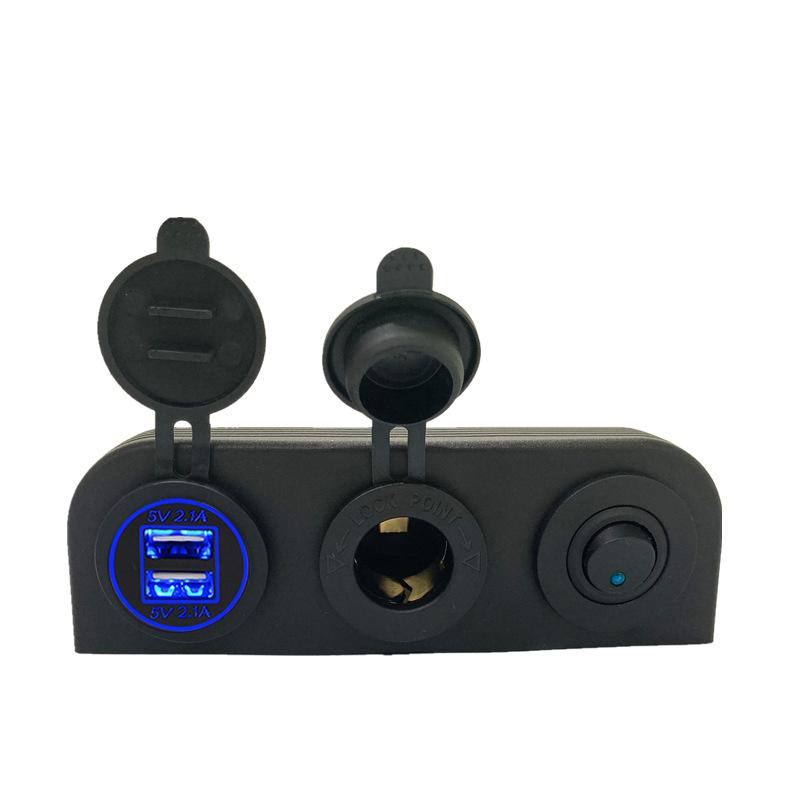 3 in 1 Tent Type Power Socket Dual USB Car Charger Ports Switch Botton Combination for Boat Camper Caravans