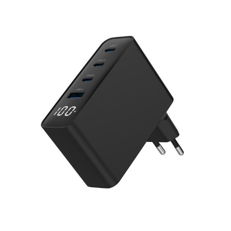 Universal charger 100W GaN 1xUSB-A 3xUSB-C fast charger LCD black