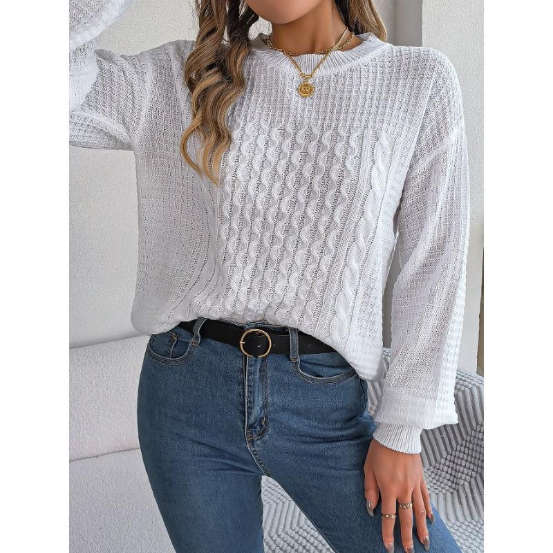 Women's Autumn and Winter Casual Solid Color Twist Lantern Sleeve Sweater