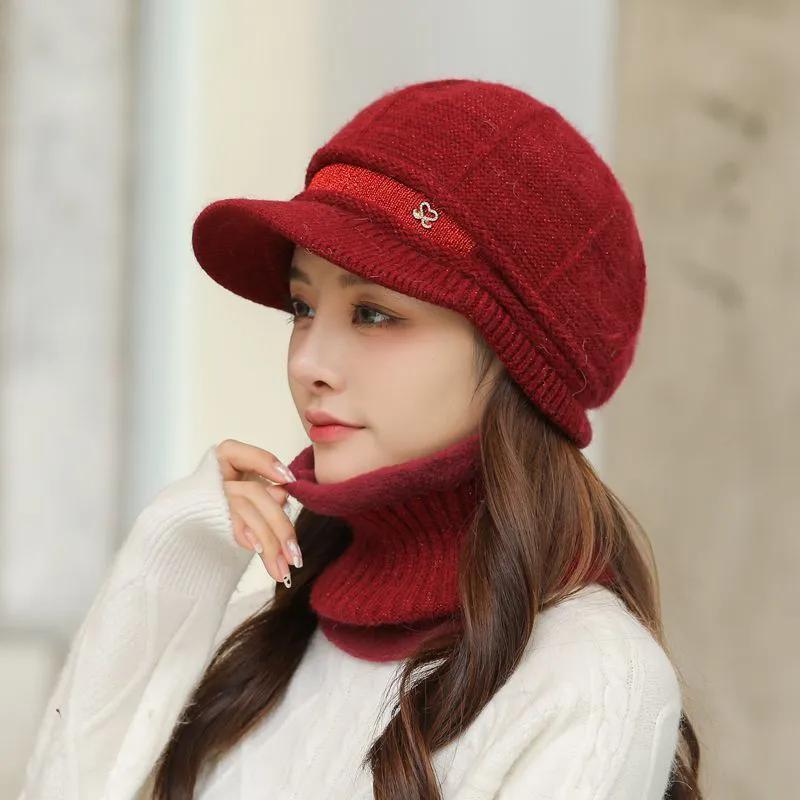 WTEMPO Damen Einfarbig Warme Wintermütze mit Schal Mama Outdoor Radfahren Kältefest Winddicht Elastische Strickmützen