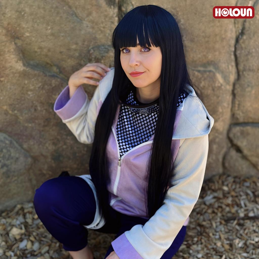 HOLOUN Anime Hyuga Hinata Cosplay Costume Wig Tracksuit Pants Fish Net Top Leg Pouch Cos Convention Daily Wear Gift