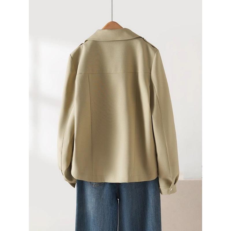 Casual Zip Up Jacket for Women Spring Autumn Slimming Trench Coat with Lining Simple and Elegant Style Petite