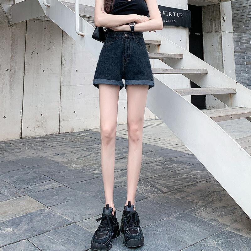 Dámské džínové trendy kalhoty s vysokým pasem, zeštíhlující, volného střihu, s rolovaným lemem, v korejském stylu, áčkového střihu, letní