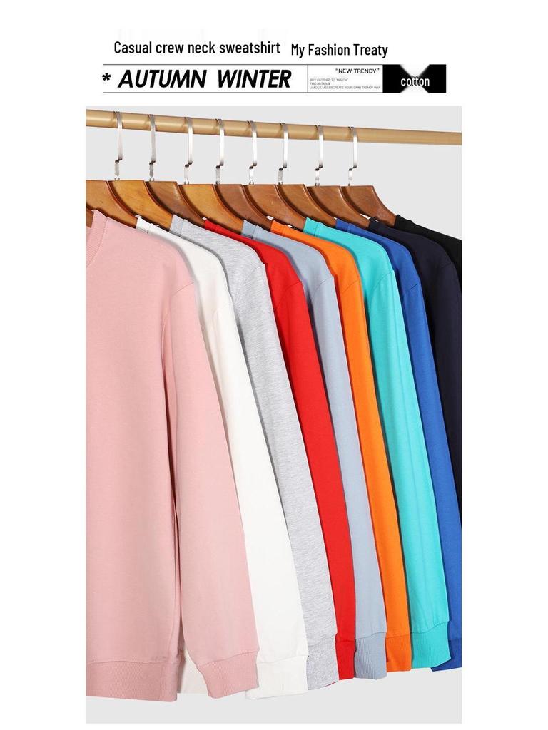 European-American Unisex Pure Cotton Round Neck Sweatshirt - Casual Solid Color, Fall/Winter Long Sleeve Fashion Style