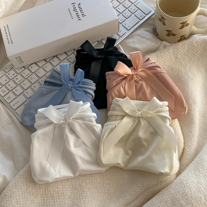 Pure Desire Wind Sexy Lace Bow Tie Cross Underwear Women's Pure Cotton Crotch Middle Waist Briefs Breathable Triangle Panties