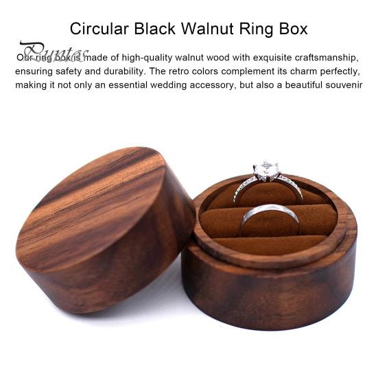 Ring Box Vintage Wooden Ring Storage Box Double Ring Display Case for Proposal Engagement Valentine Day