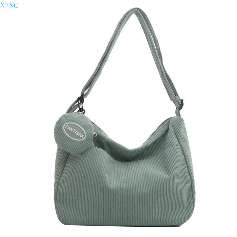 X7XC Trendy Corduroy Crossbody Bag Spacious Interior Shoulder Bag for Daily Essential светло-зеленый