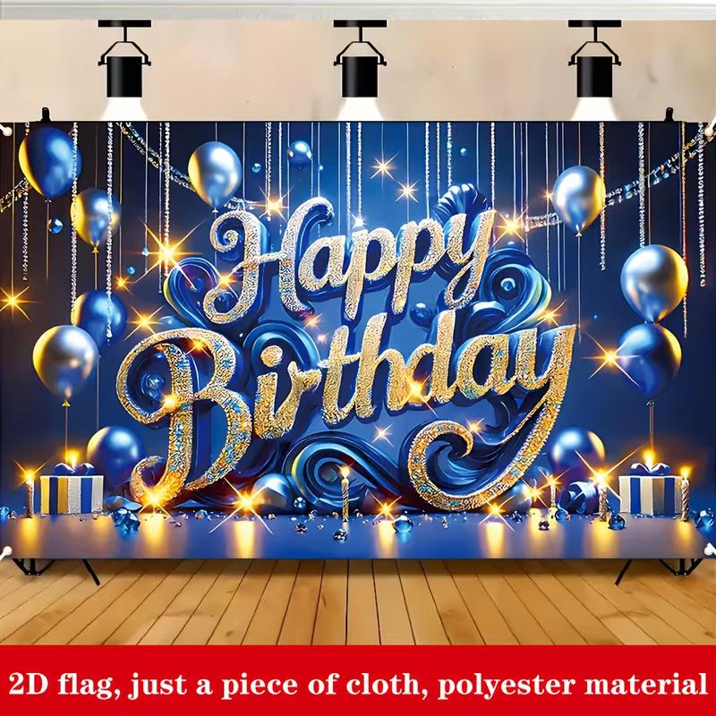 

2D Happy Birthday Backdrop Blue Gold Sparkle Theme 47.2x31.5inch/120*80cm