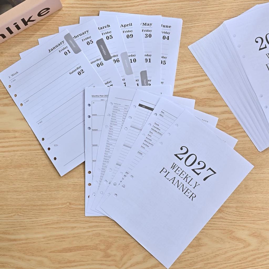 2027 A5 6-Hole Weekly Planner Refill, 64 Loose-leaf Pages