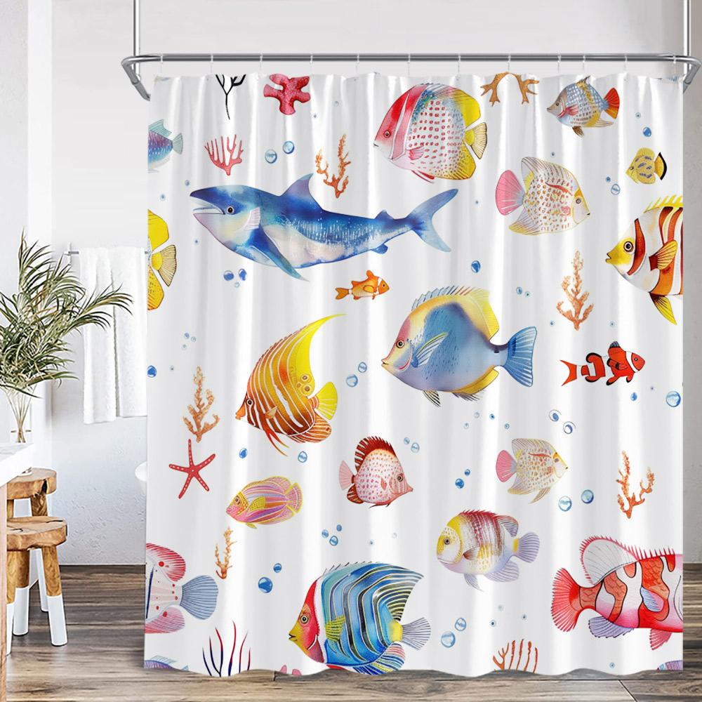 Undersea Cartoon Shower Curtain Sea Turtle Coral Seaweed Tropical Fish Ocean Bathroom Decor Polyester Fabric Bathtub Curtain