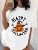 Women's Black Short Sleeve T - Shirt Happy Halloween Pumpkin Graphic Festive Stylish Casual Top