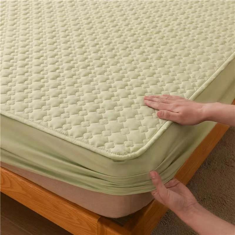 Anti-bacterial Anti-mite Bed Fitted Sheet 100% Cotton Quilted Mattress Cover Thicken All-inclusive Bed Protector Cover