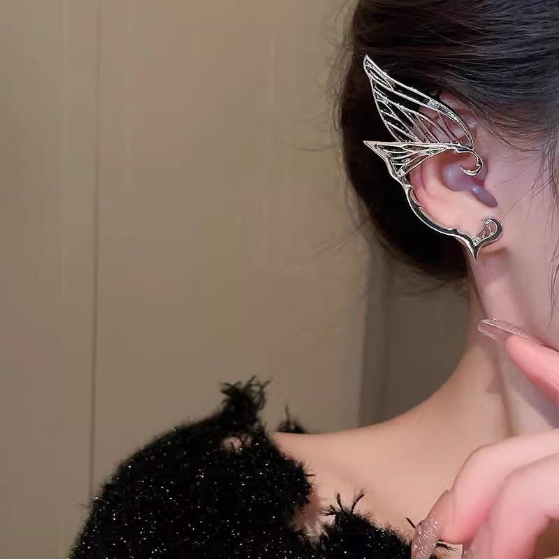 Punk Butterfly Elf Ear Clip Luxurious No Ear Hole Ear Bone Clip Metal Wing Ear Cuff Piercing Earrings For Women Jewelry
