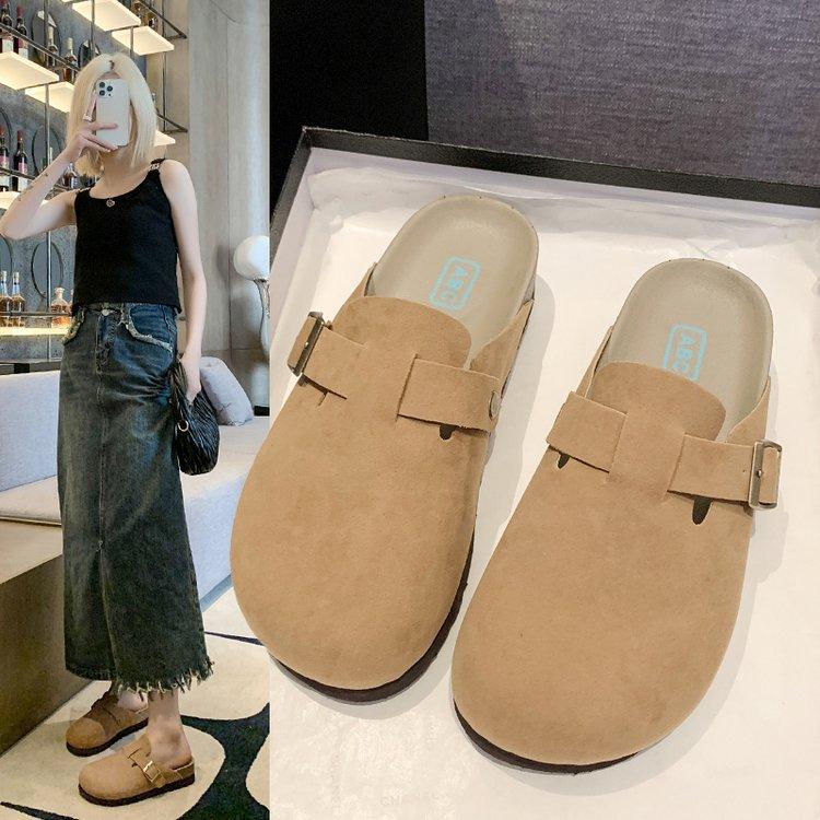 2025 new spring and autumn thick-soled Boken bag head half slippers, wearing a pair of lazy shoes