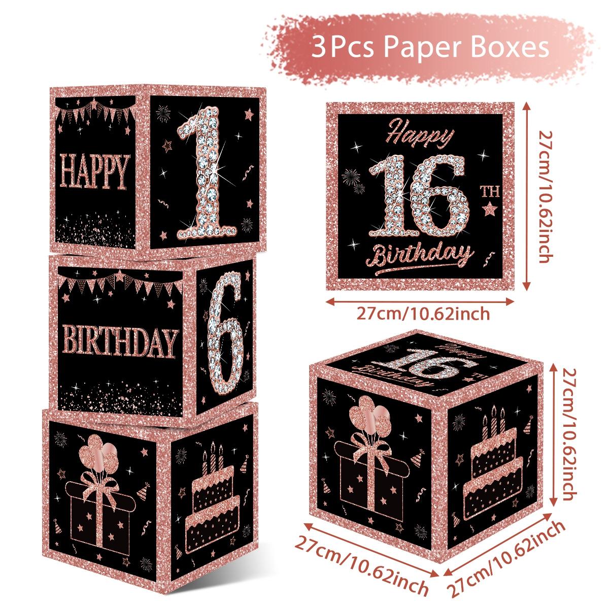 

Розовые и черные коробки с воздушными шарами на день рождения для украшения вечеринки 16, 21, 30, 40 лет, украшения для дня рождения, украшения для девочек на рождение ребенка