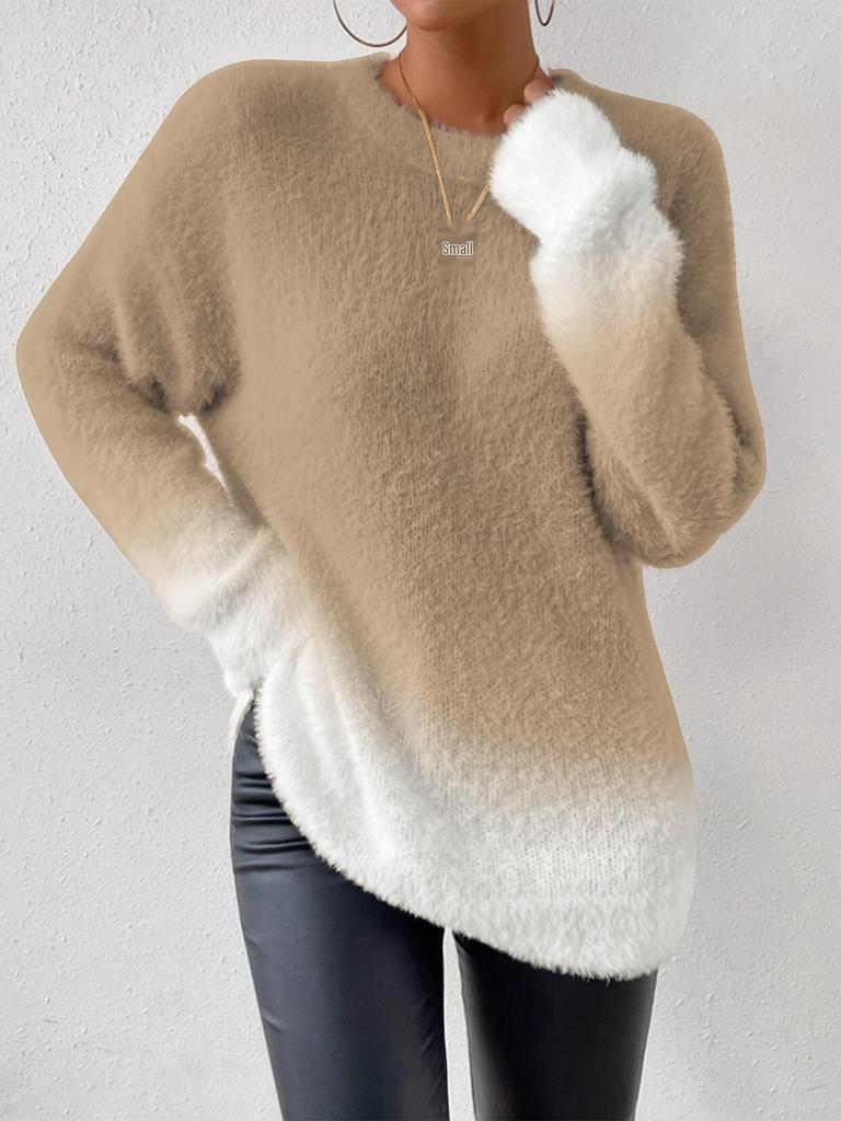 Elegant Women's Wool Gradient Knit Sweater - Autumn/Winter Collection, Round Neck