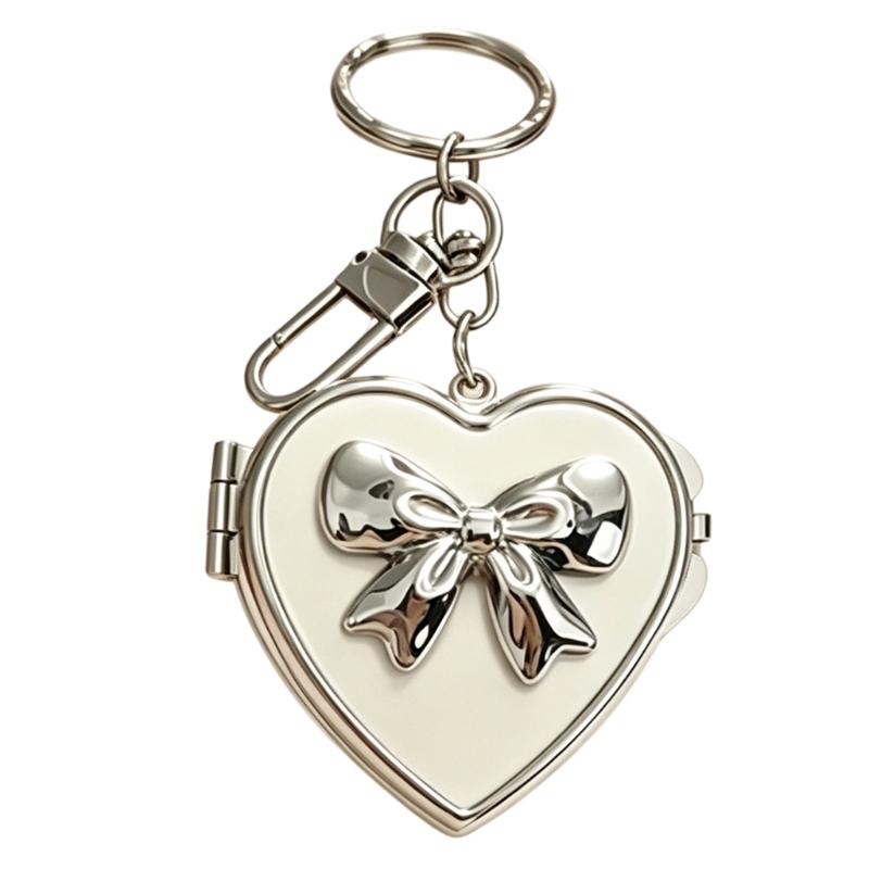 Decorative Compact Mirror Keychain Charm in a Heart Case for Keys, Bags, and Fast Daily Mirror Checks on the Go