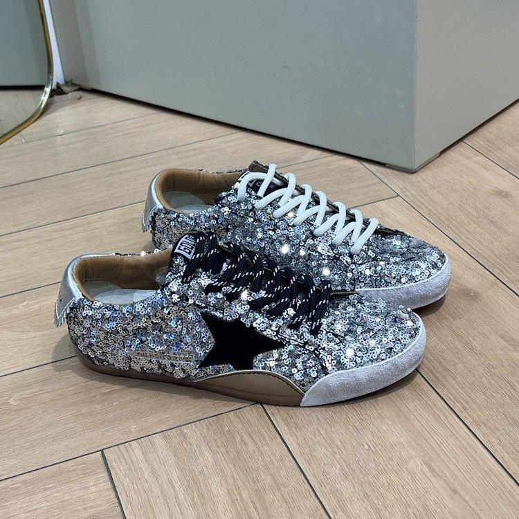 Spring Summer Casual Low-top Shiny Shoelaces Shoes Women's Round Toe Patchwork Diamond Heel Flat Bottom Sports Shoes