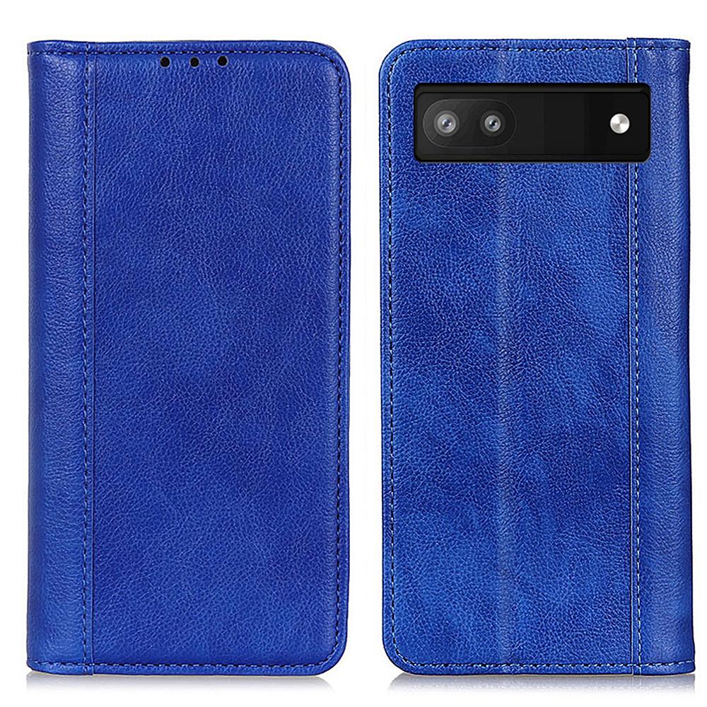 

For Google Pixel 7a Split Leather Phone Case Litchi Texture Wallet Stand Flip Protective Cover Blue