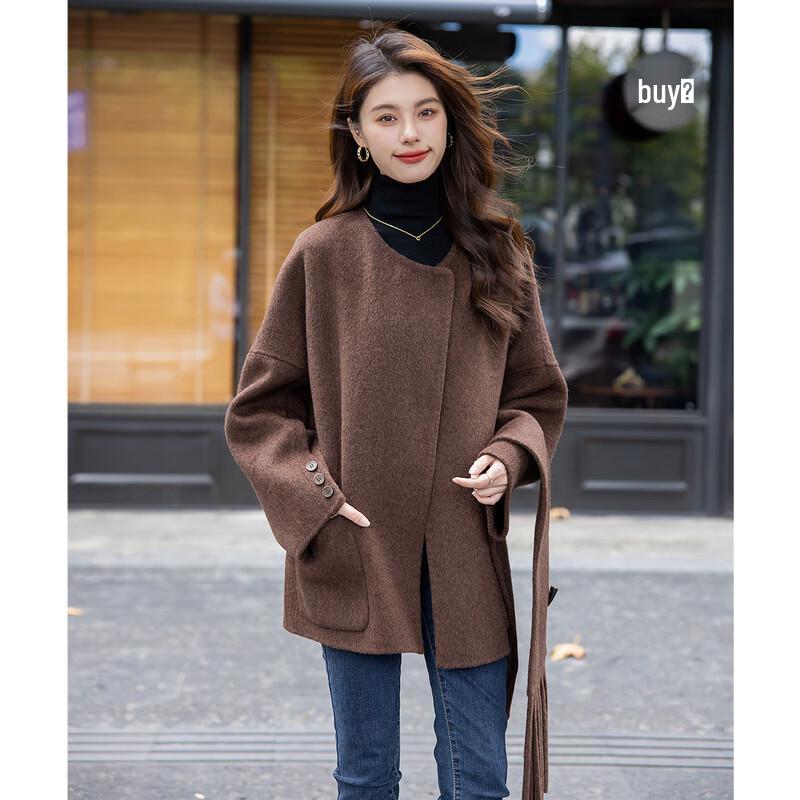 MOKANA Women's Luxury Double-Faced Wool Coat with Scarf
