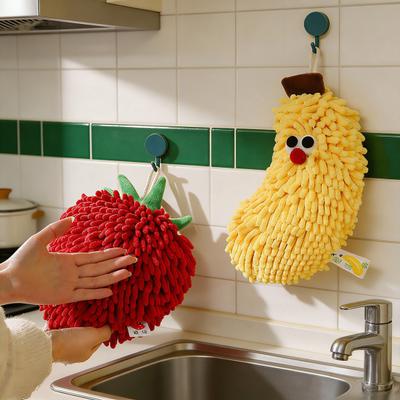 Niedliches Fruchthandtuch Frottee Erdbeere Banane Handtuch Saugfähiges Chenille Weiches Pufftuch mit Aufhängeschlaufe für Badezimmer Küche
