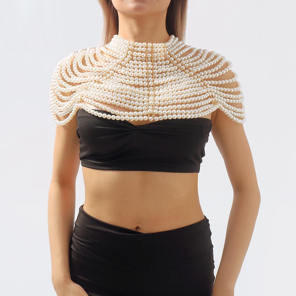 Heavy-duty Exaggerated Multi-layer Pearl Body Chain Fashion Retro Temperament Hollow Shawl Dress Accessories