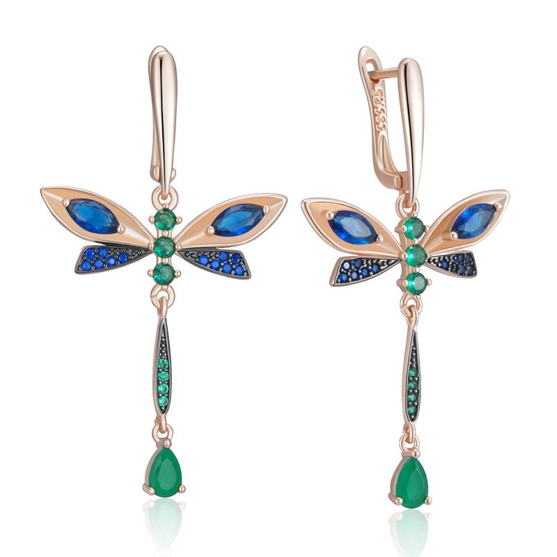

Синие серьги-подвески со стрекозой из натурального циркона для женщин цвета розового золота и черного золота, винтажные, на каждый день, изящные ювелирные изделия