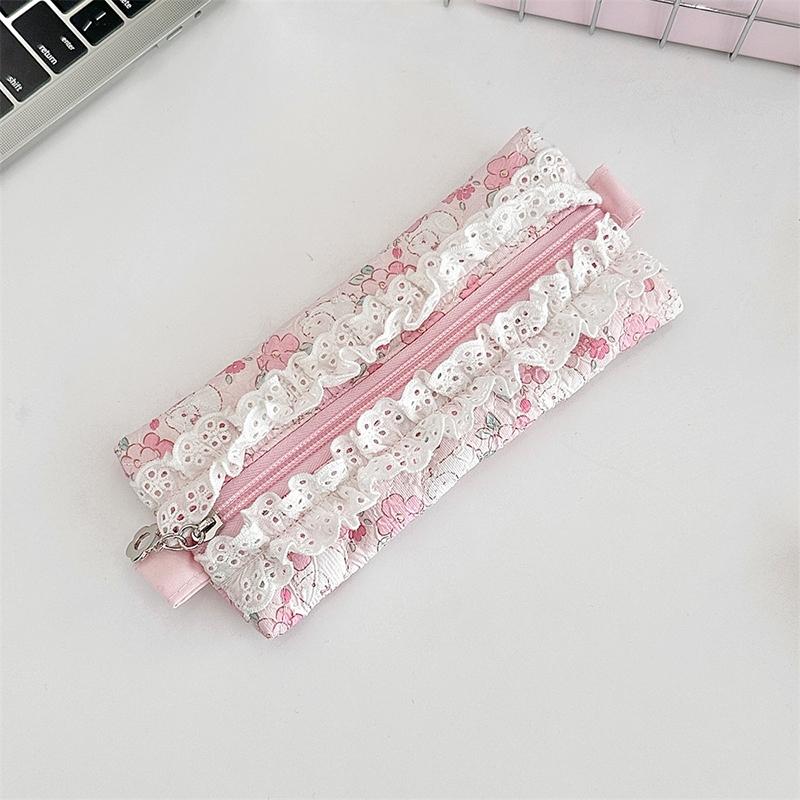 Lace Floral Pencil Case Ins Style Mini Makeup Bag Sundry Change Storage Bag Large Capacity Stationery Organizer Pen Bag