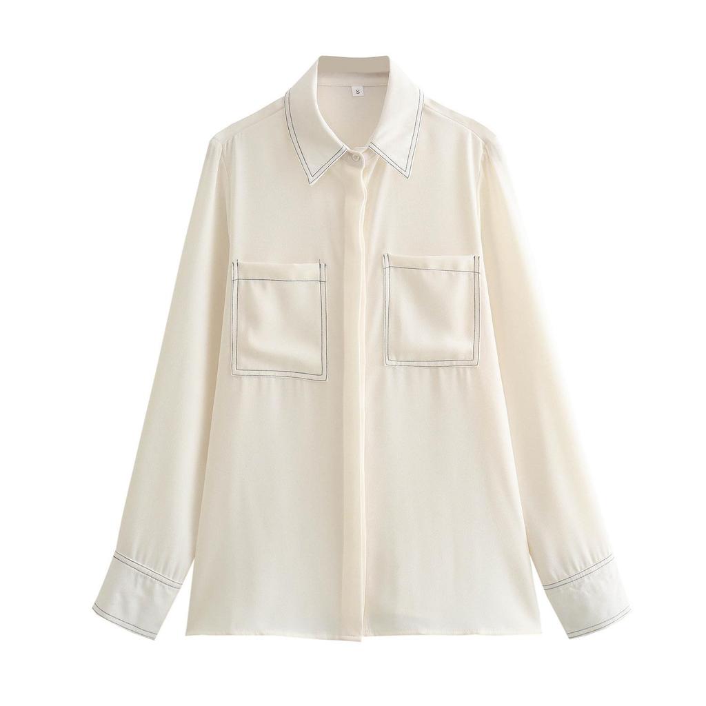 2025 Spring European & American Style Women's Color Block Topstitched Shirt