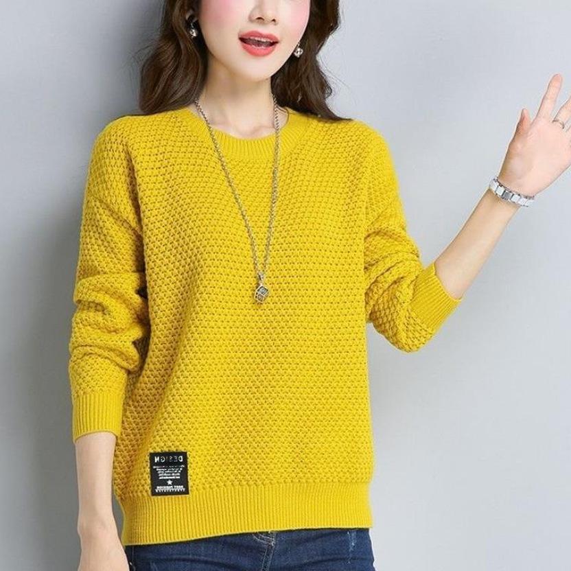 Autumn and Winter Women's Pullover Round Neck Solid Color Sweater Knitted Sweater Long Sleeved for Women