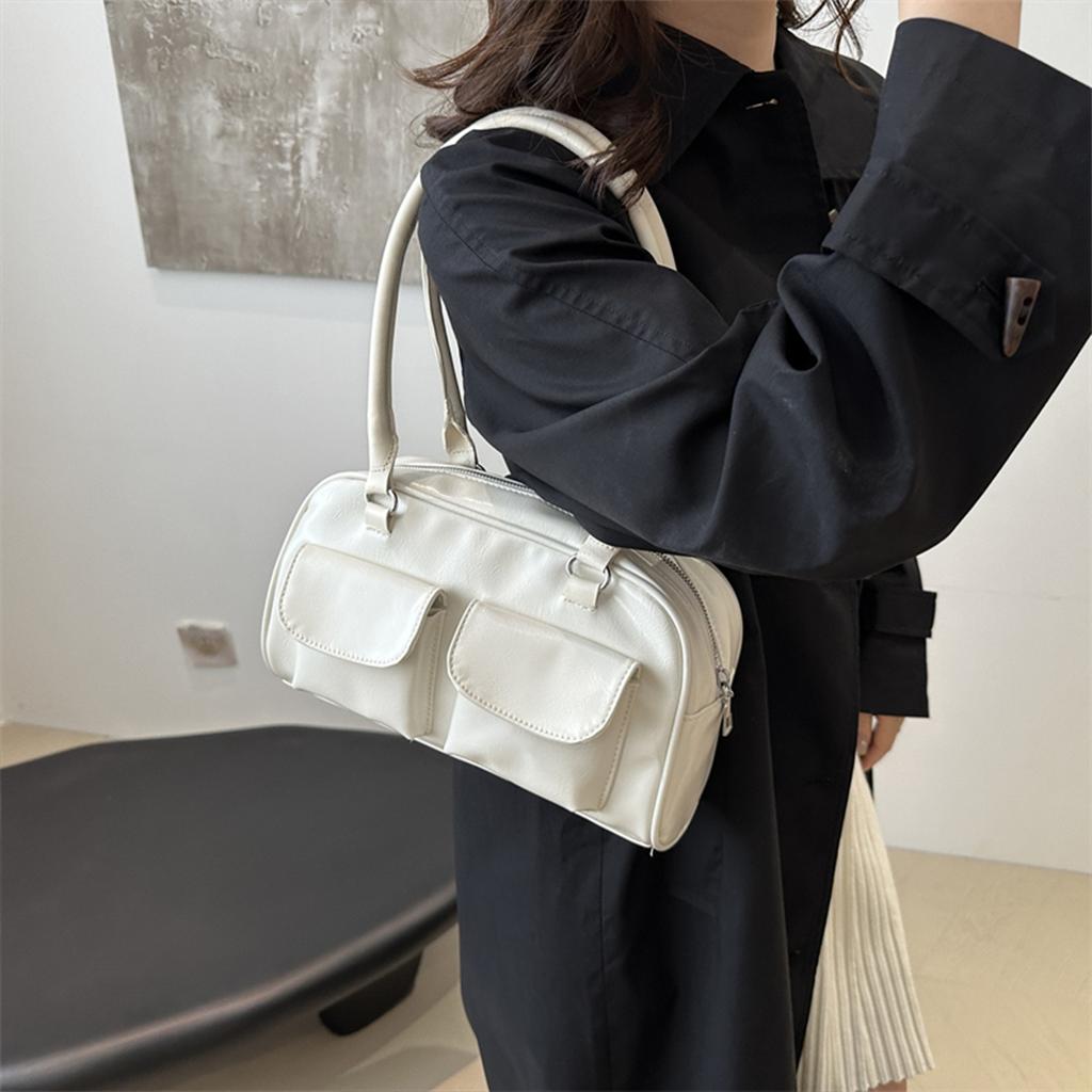 Minimalistická velkokapacitní PU kabelka s více kapsami, jednobarevná, lehká a odolná taška přes rameno pro ženy, denní/nákupní