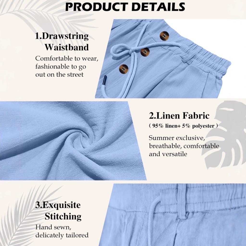 Men's Linen Pants Lightweight Drawstring Elastic Waist Loose Fit Straight Legs Pants With Pockets Breathable Beach Yoga Work Linen Trousers for Men