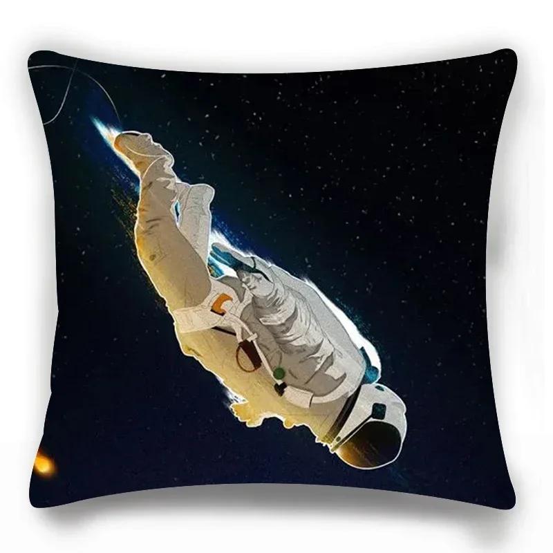 Home Lumbar Sofa Decorative Pillowcase Astronaut  Cosmic Planet Spaceship Cushion Cover