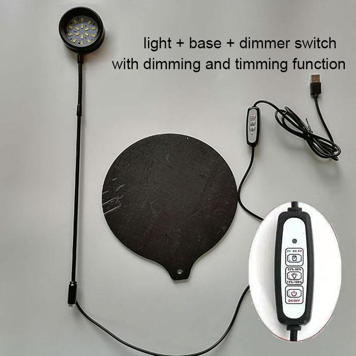 Czarna ściemnialna lampa akwariowa LED 5 W z timerem i wtyczką USB, ciepła biel 3000 K, zimna biel 6000 K, lampa do uprawy roślin z podstawą