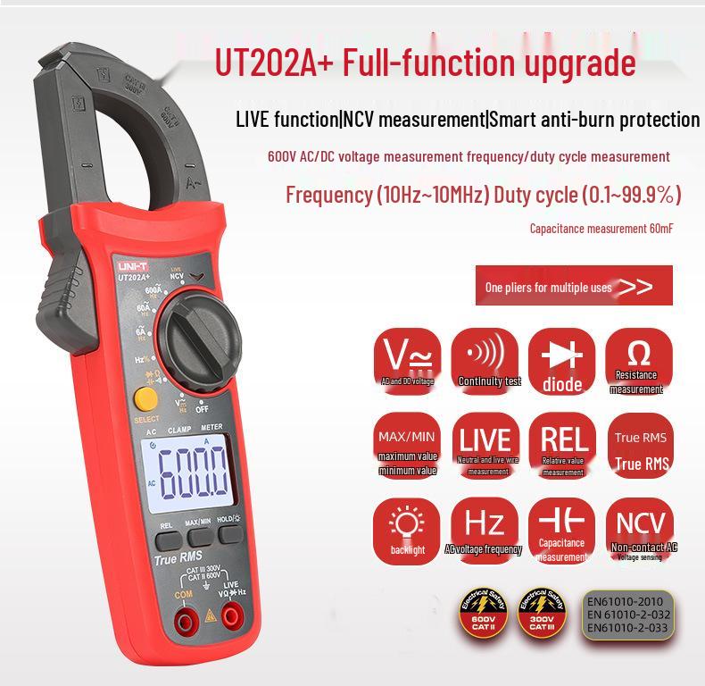 Uni-T UT204 High-Precision Digital Clamp Meter for Electricians - AC/DC Multimeter with Digital Display