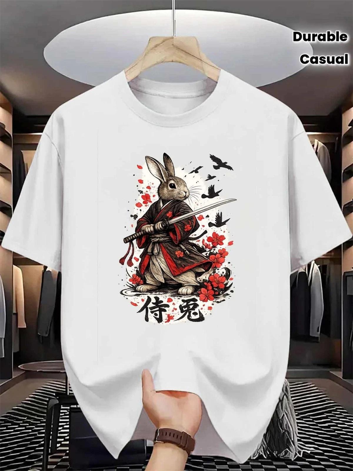 Samurai Rabbit Graphic T-Shirt Japanese Warrior Bunny Katana Tee XXXL