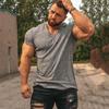 Running V Neck Short Sleeve T Shirt Men Fitness Slim Fit Sports Strips T-shirt Fashion Tees Tops Summer Knitted Gym Clothing