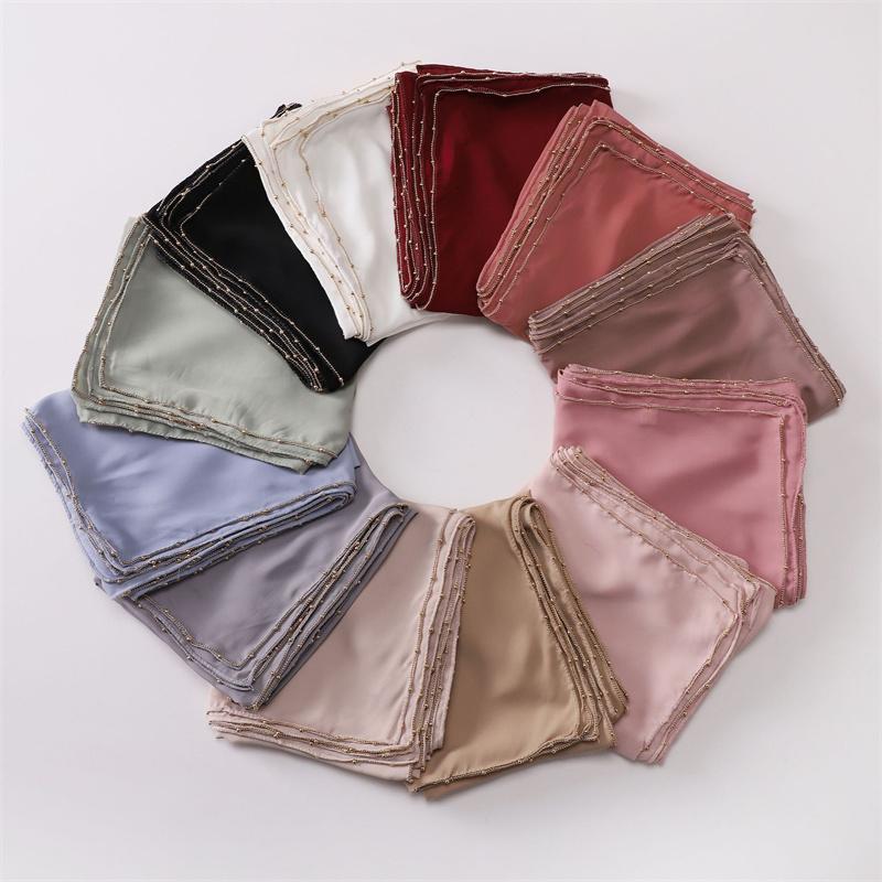 Gold Ball Bubble Chiffon Hijab Ramadan Solid Scarves Necklace Chain Shawls Women Sunscreen Headscarf Outdoor Windproof Head Wrap