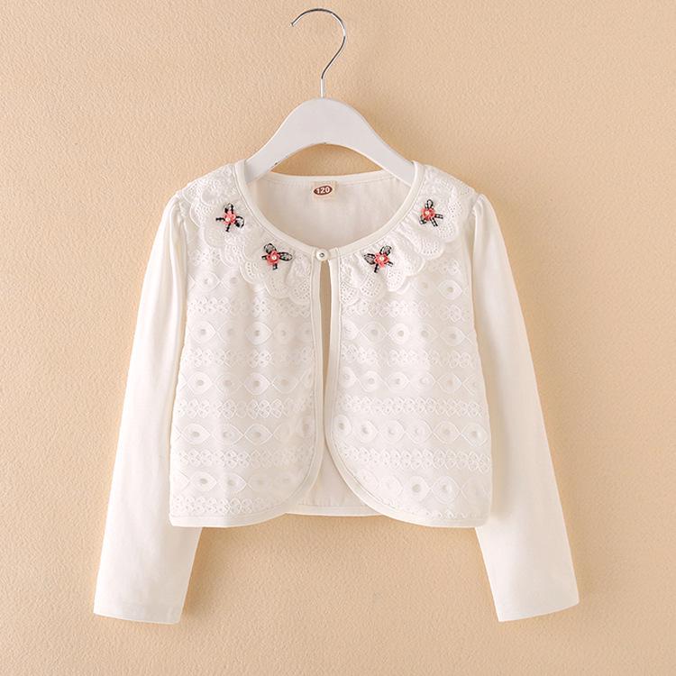 Embroidered Cotton Lace Girls' Sun Protection Cardigan