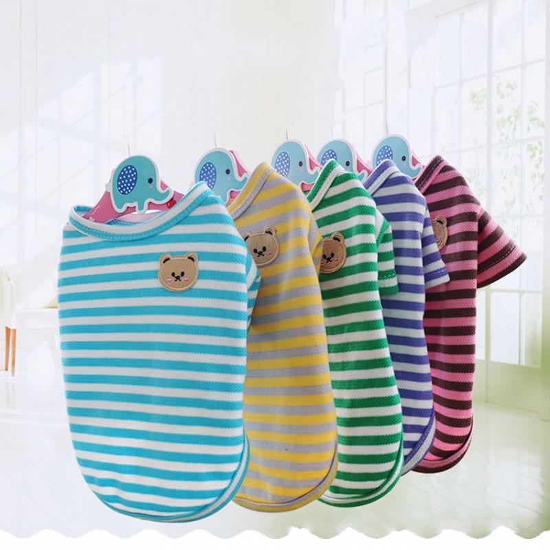 

Bear Print Sriped Dog Vest Summer Dog Clothes Puppy T-Shirt Cotton Girls Dog Costume Chihuahua Bichon Frise Clothing Dog Apparel S розовый