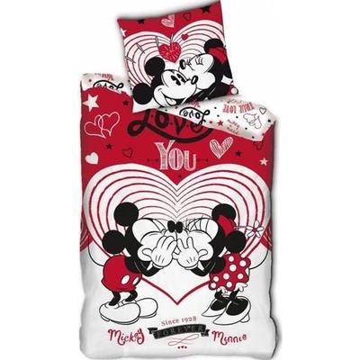 Duvet Cover Set - HOMEROKK - Mickey and Minnie - 140x200 Cm - Fitted Sheet 90x190 - Red