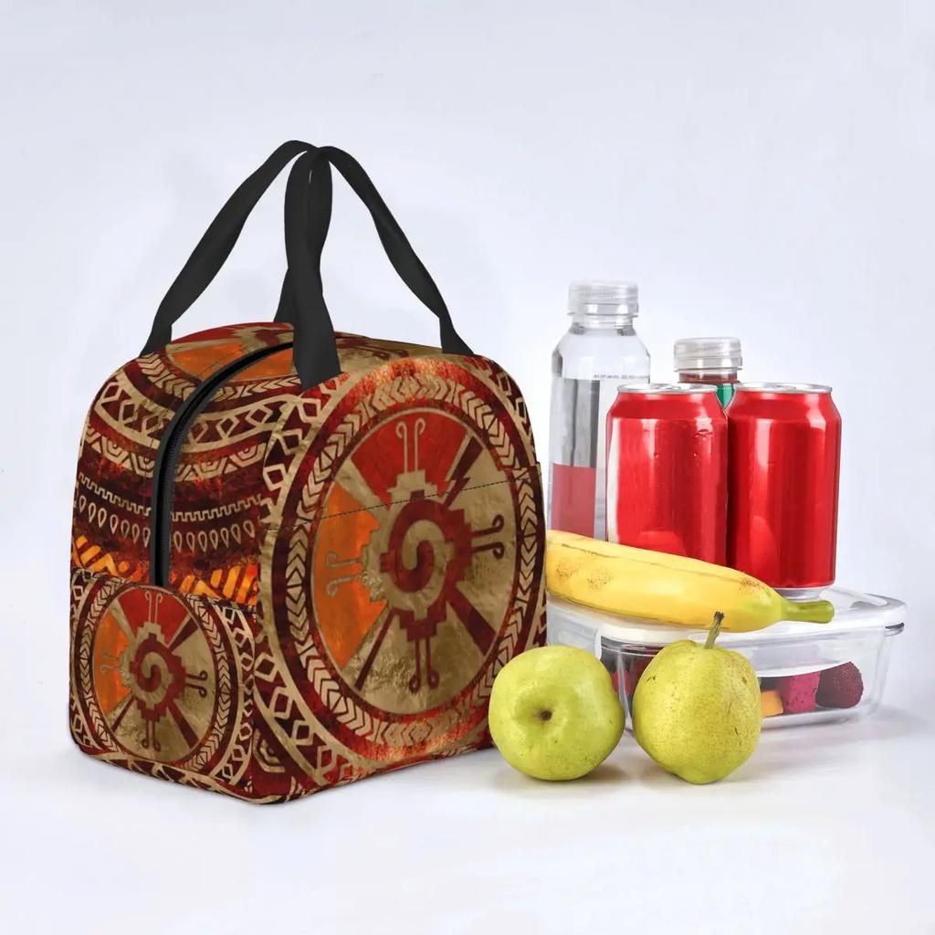 Hunab Ku Maya-Symbol Gebranntes Orange und Gold Thermoisolierte Lunchtaschen Damen Wiederverwendbarer Lunchbehälter Multifunktionale Lebensmittelbox