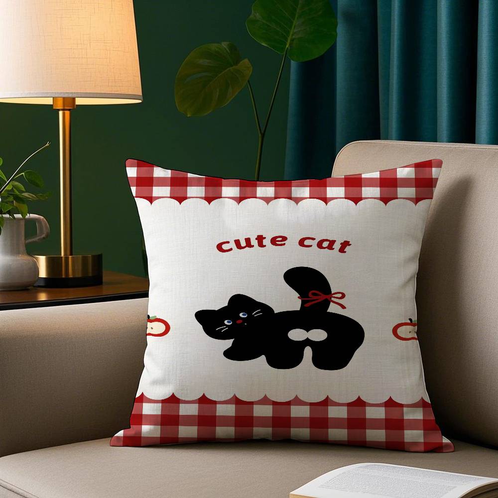 Cute Cartoon Cat Pillow Case Plush Fabric Soft Pillowcase Double Sided Print Sofa Cushion Cover Throw