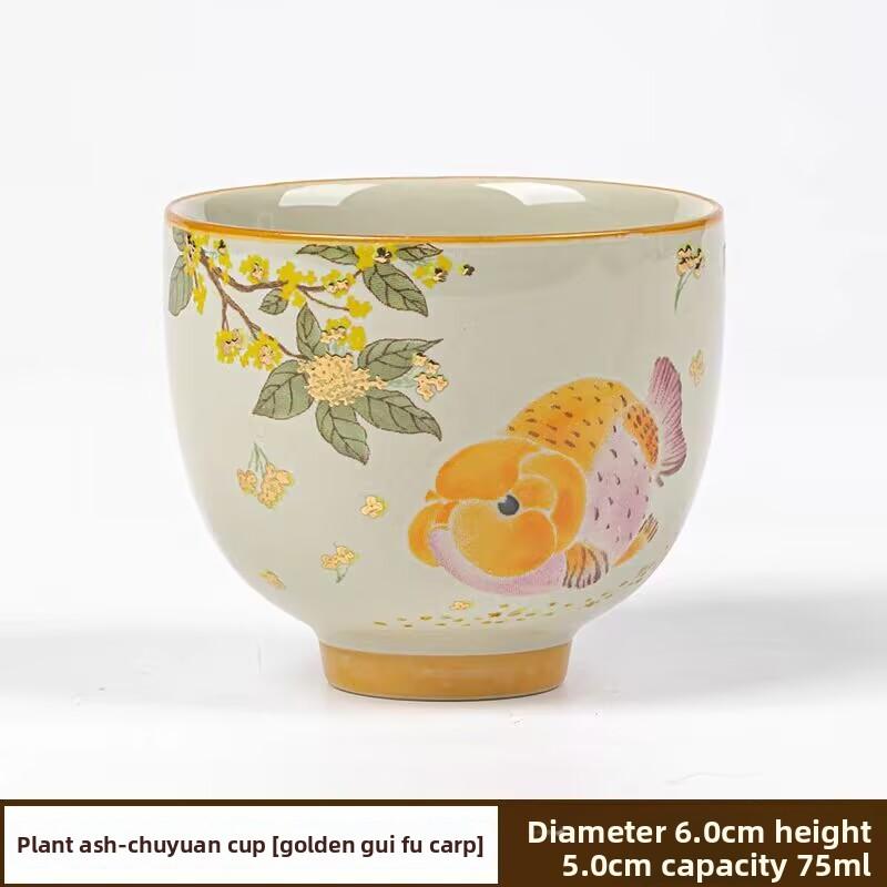 

Wood Ash Glaze Ceramic Tea Cup Large Goldfish Design Creative Cute Personal Master Cup High Aesthetic for Home Tea Ceremony Gift 70-170ml