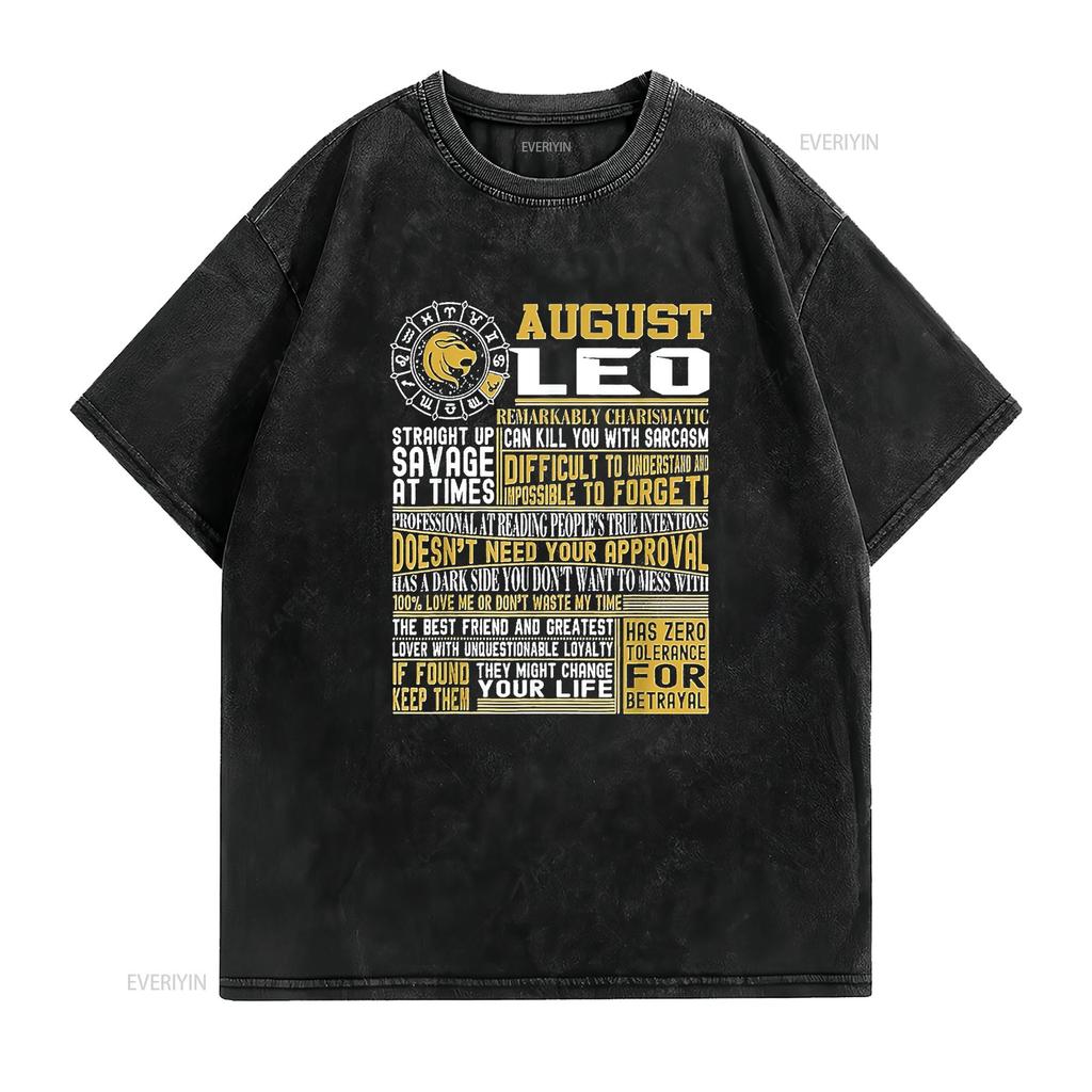 Best born in August Leo zodiac sign T Shirt for m Cute Womens Tops Summer Fashionable and Comfortable vintage Washed fashion