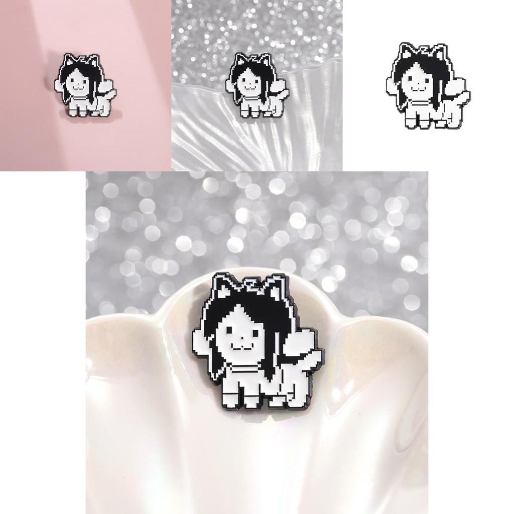 Black Eyecatching And White Pixel Art Cat Enamel Badge Playful Animal Pin Alloy