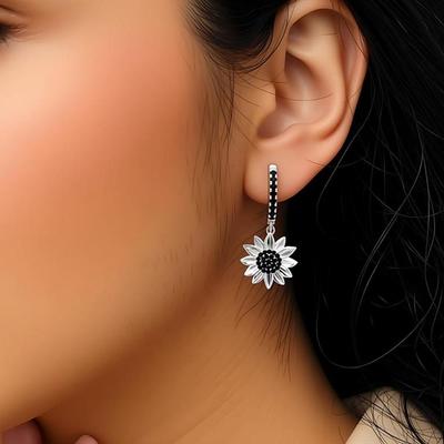 Melni izsmalcināti piliens auskari sievietēm Melni saulespuķu rotaslietas