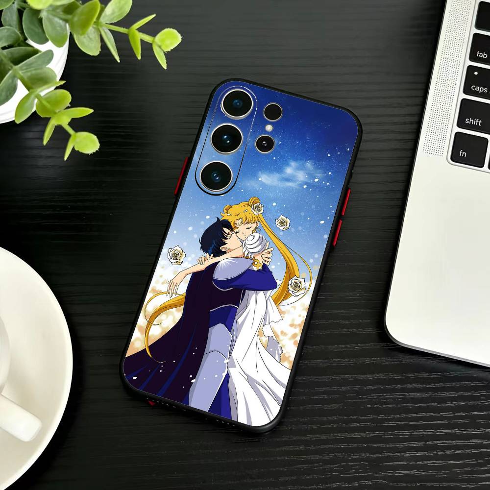 Cartoon S-Sailor M-Moon Phone Case For Samsung S26,S25,S24,S23,S22,S30,S21,Ultra,Plus,FE 5G Black Soft Cover