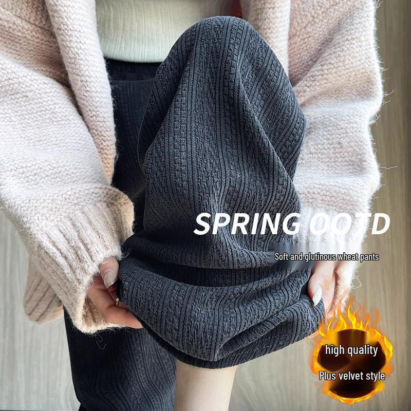 

Women s High-Waisted Gray Wheat Pattern Wide-Leg Velvet Pants for Autumn/Winter - Slim Fit, Petite, Straight-Leg Design. 2XL (131-150 lbs)